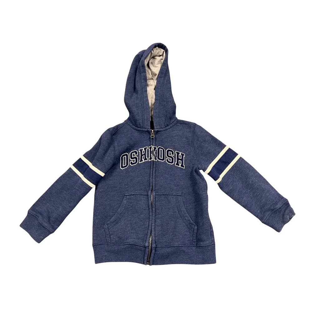 OshKosh Bgosh Full Zip Hoodie Toddler 4T Varsity Logo Stripe Fleece Sweatshirt
